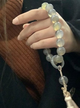 极速天然灰玛瑙十八子手持女款手A链 烟紫浅灰色玛瑙流苏女款手链