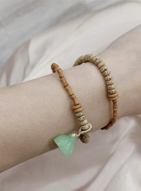 极速橄榄核竹节搭配黄子t小星月两圈女款手链 女款木质文玩手串