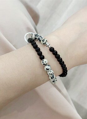 极速6mm左右斑点石搭配5umm黑玛瑙双拼两圈女款手链 AB版国风女款
