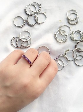 极速天然紫水晶石榴石橄榄石戒指 女款水晶彩T色活口排钻戒子