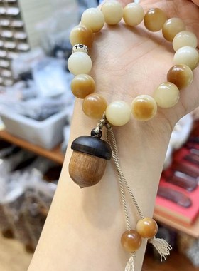 极速糖色菩提根飘花圆珠单圈v女款手链 搭配檀木松果香盒 女款盘