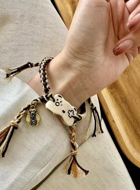 极速驼骨游戏机柄猫咪手牌女款手链 搭配纯铜O法老猫 藏式手编手