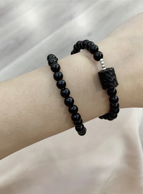 极速黑檀木搭配锤纹直筒珠子两圈H女款手链 女款木质手串