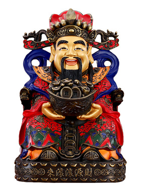 新品纯铜财神爷佛像招p财文财神爷神像摆件家用元宝财神像店铺开