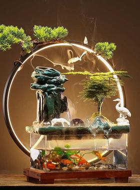 极速循环流水景观鱼缸招财转运y客厅桌面开业送礼造景流水鱼缸摆