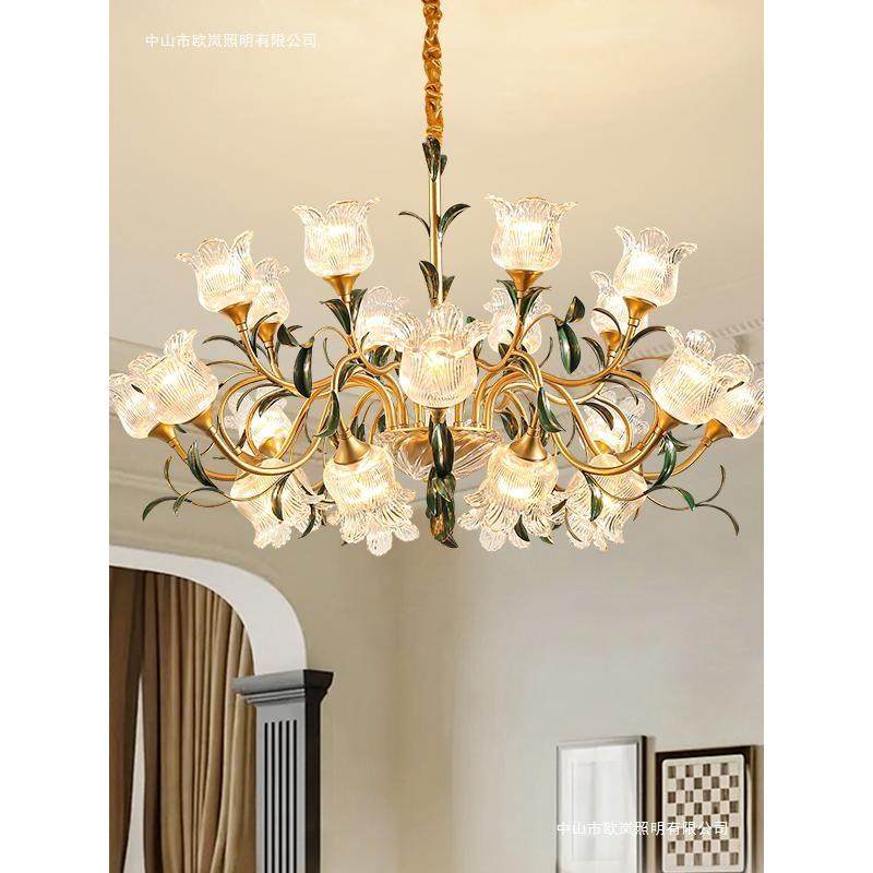 美式客厅吊灯轻奢玻璃花瓣设计师大气挑高楼别墅复式楼梯灯具,淘宝优惠券,粉丝福利购,淘宝优惠卷