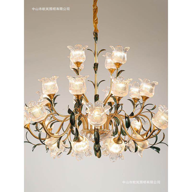 美式客厅吊灯轻奢玻璃花瓣设计师大气挑高楼别墅复式楼梯灯具,淘宝优惠券,粉丝福利购,淘宝优惠卷