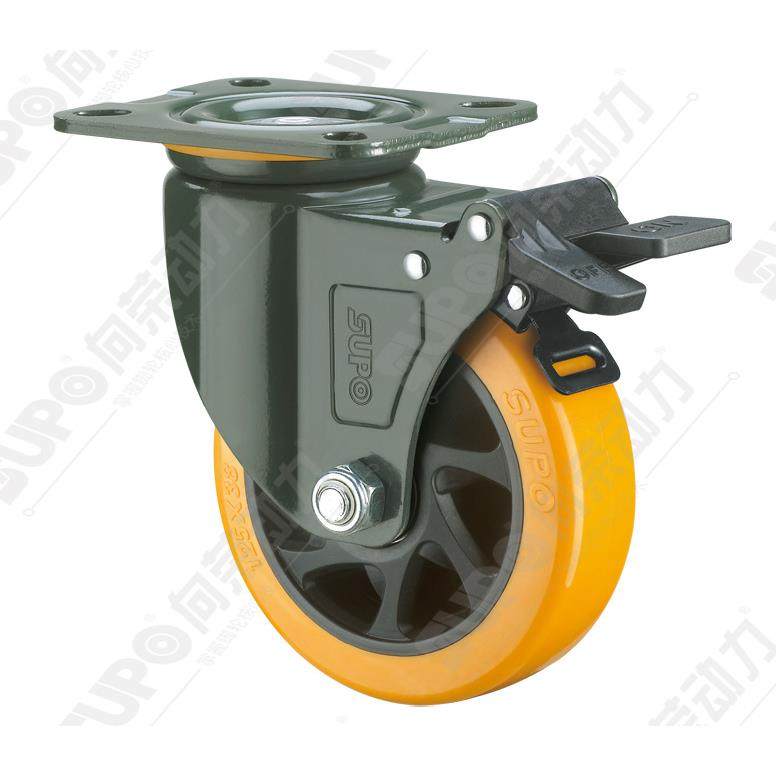 SUPO向荣4寸中重型橙色带边刹车聚氨酯万向脚轮J05S-01C-100-222 - 图0