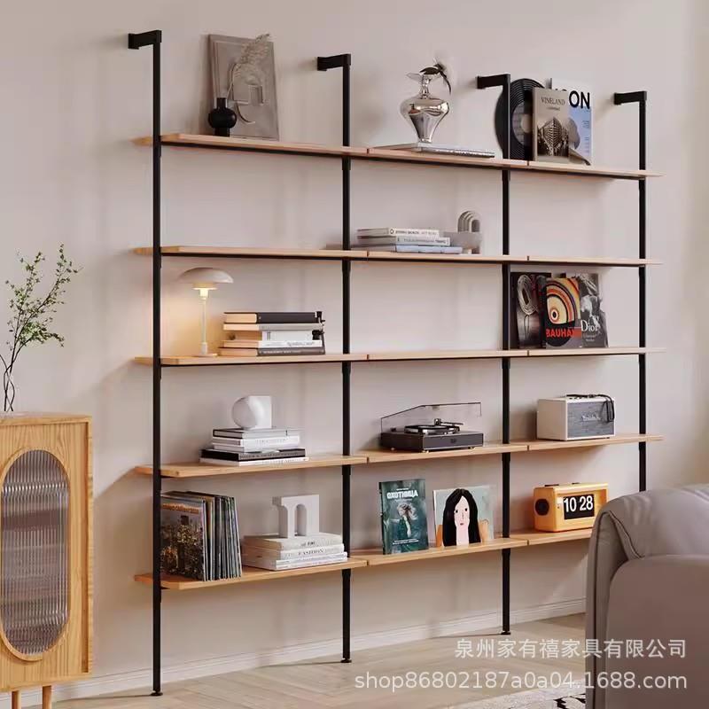 意式极简书架隔板展示架中古风客厅陈列铁艺置物架一体式靠墙书柜 - 图2