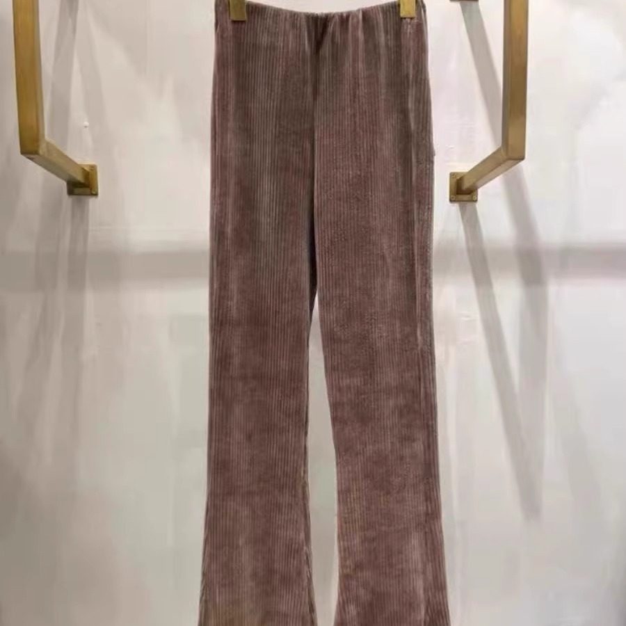 美式复古24秋季新款松紧腰高腰灯芯绒开叉显瘦微喇休闲丝绒长裤女,淘宝优惠券,粉丝福利购,淘宝优惠卷