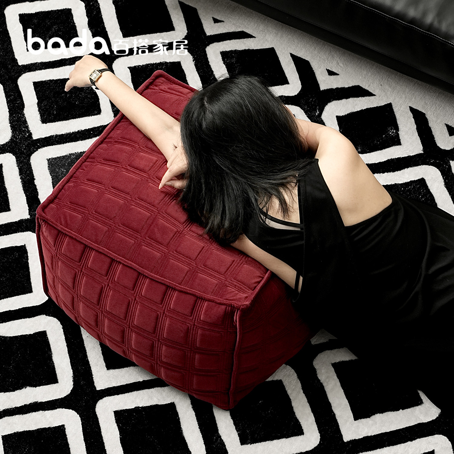 百搭现代简约新年红立体绗棉客厅座墩懒人沙发可拆洗酒红色蒲团,淘宝优惠券,粉丝福利购,淘宝优惠卷