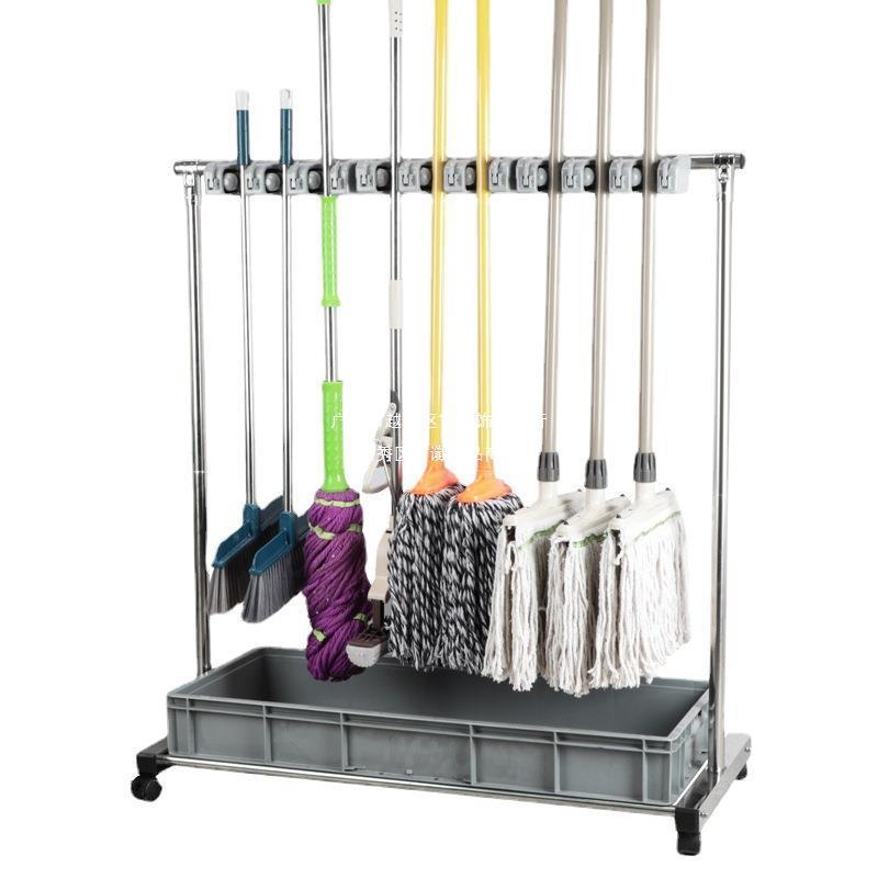 扫把簸箕挂钩不锈钢可移动拖把架子落地式拖布清洁工具收纳墩布架 - 图3