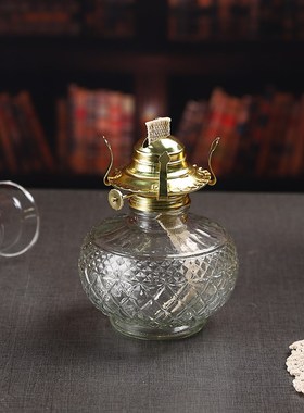 复古水晶玻璃煤油灯农村老式煤油灯摆件马灯户外露营灯橱窗装饰品