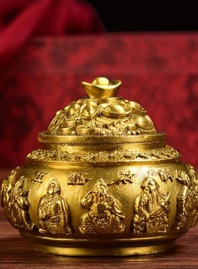 纯铜聚宝盆招财摆件家居装饰品五路财神聚宝盆工艺礼品摆饰中式送