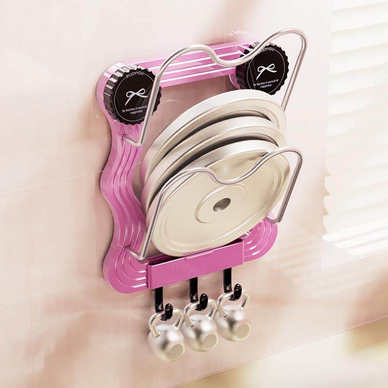 吸盘锅盖架壁挂式免打孔厨房置物架多巴胺收纳层架菜板架多层砧板,淘宝优惠券,粉丝福利购,淘宝优惠卷