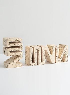 侘寂风创意几何摆仿洞石摆设件样板间售楼处客厅书房书柜软装饰品