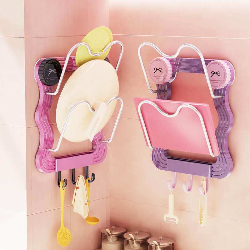 吸盘锅盖架壁挂式免打孔厨房置物架多巴胺收纳层架菜板架多层砧板,淘宝优惠券,粉丝福利购,淘宝优惠卷