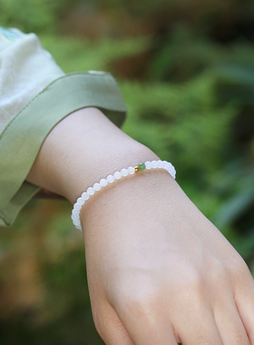 极速天然和田玉羊脂白手串女细款单圈青H海料老坑简约气质百搭白