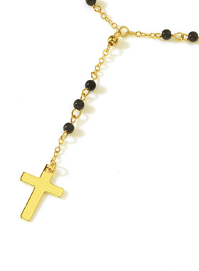 极速Norns时尚优雅美胸长版流苏黑F色圆珠链十字架链条吊饰项链锁