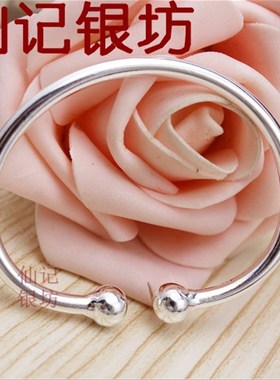 极速特价 990足银纯银 圆条圆头银手H镯 大人儿童小孩宝宝素圆珠