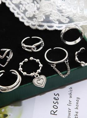 极速Chain ring seven tpiece ring set women欧美链条戒指女套装