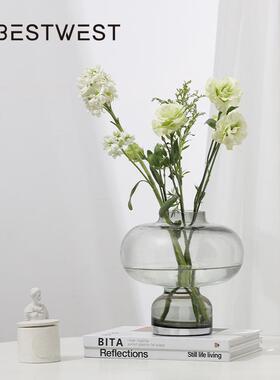 Best west 简约绿色透明花瓶摆件家居客厅餐桌花艺插花装饰品摆件