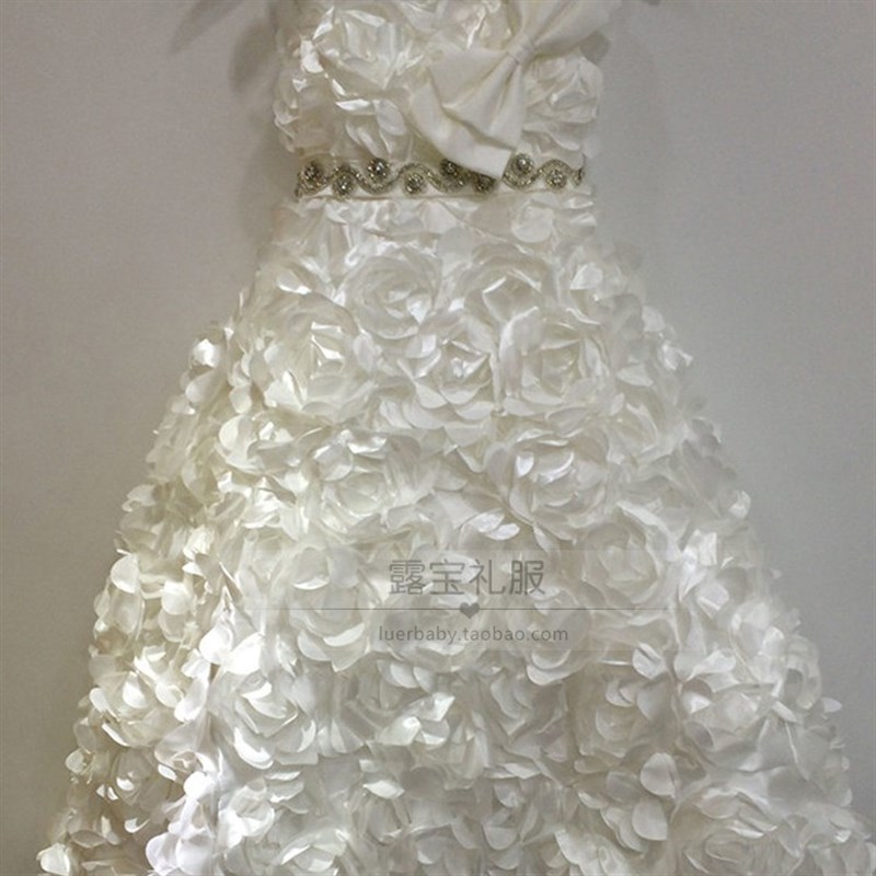 儿童礼服白色女童公主裙花童生日拖尾蕾丝婚纱钢琴走秀T台演出服 - 图1