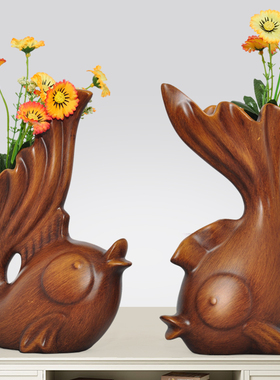 招财鱼摆件插干花一对家居客厅玄关卧室书桌电视柜装饰品创意花瓶