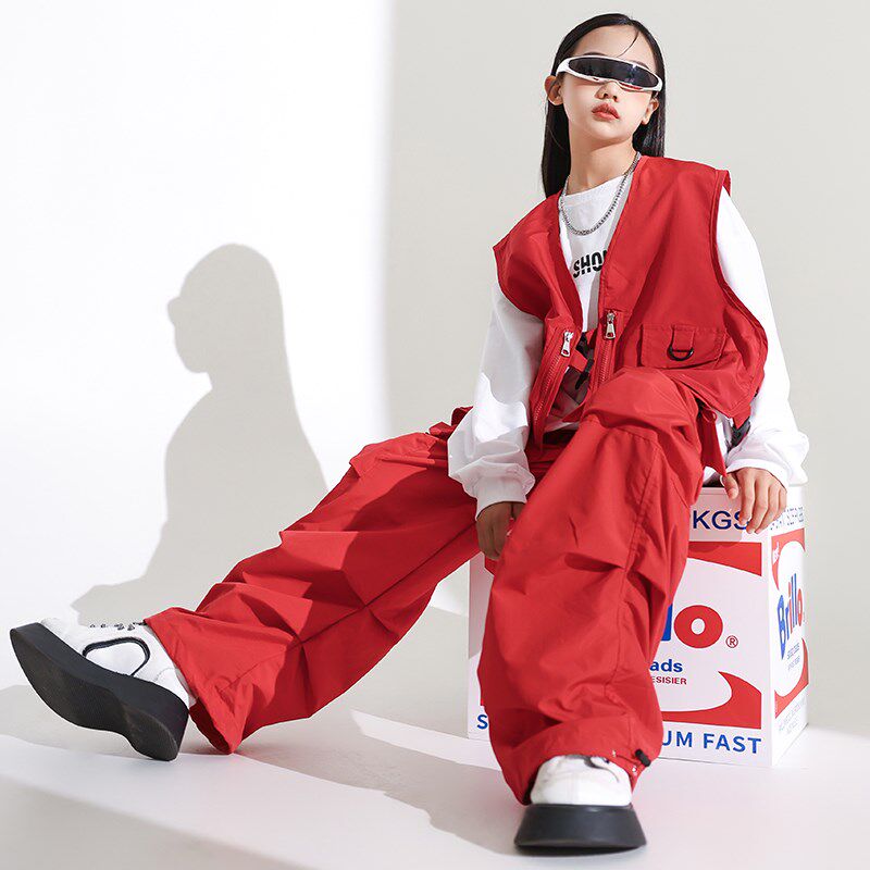 儿童街舞演出服马甲套装红色喜庆元旦表演服酷帅架子鼓男女童走秀,淘宝优惠券,粉丝福利购,淘宝优惠卷