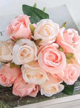 假花玫瑰花绢花仿真花客厅室内餐桌花瓶装饰干花花束摆件摆设花艺