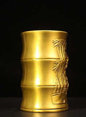 纯铜竹节笔筒摆件双鹤竹节香筒节节高升笔筒工具收纳文房桌面装饰