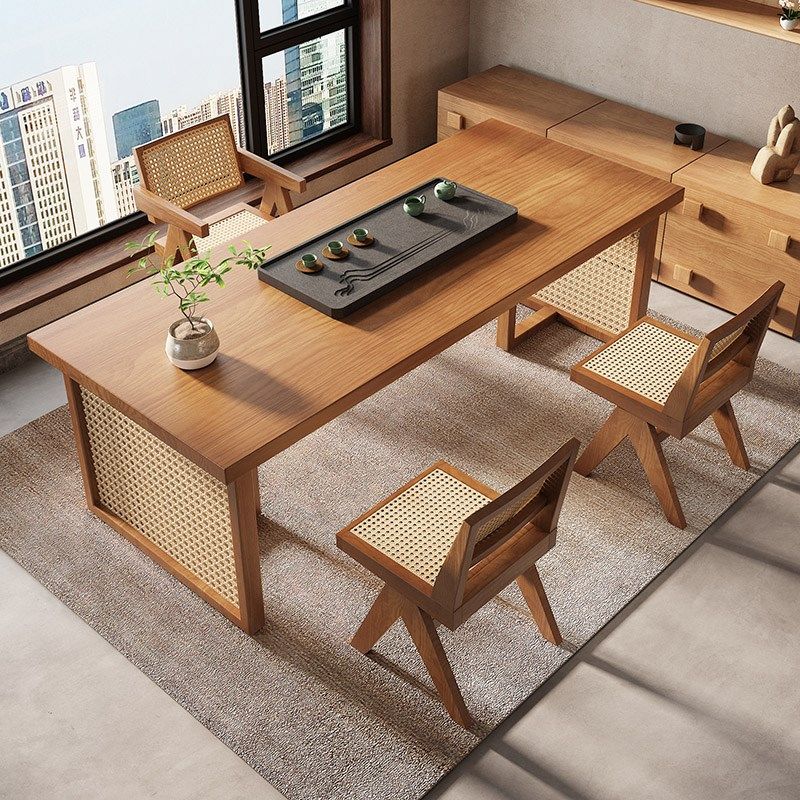 阳台茶桌椅组合家用轻奢原木茶桌办公室新中式藤编国潮大板茶台,淘宝优惠券,粉丝福利购,淘宝优惠卷