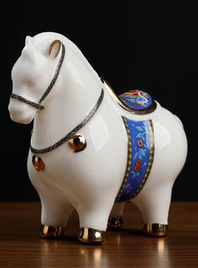 东方泥土 陶瓷马摆件工艺品 办公室工位桌面唐马装饰品小精致红色