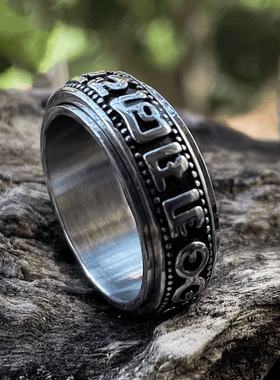 ROCK PUNK时尚欧美复古风中古图腾戒指霸气做旧暗黑潮人个性指环