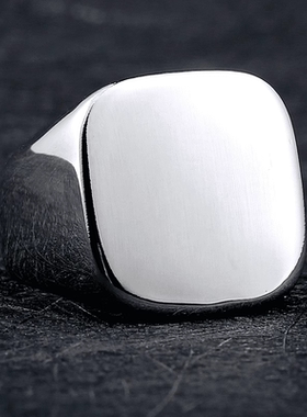 ROCK PUNK时尚简约饰品实心男士光面戒指 亮面大方形指环韩版饰品