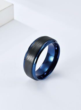 跨境亚马逊碳化钨钢哑光拉丝双色戒指环男士轻奢风钨金防刮蹭手饰