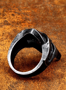 ROCK PUNK个性面具骷髅指环手饰品潮人朋克欧美复古钛钢男士戒指