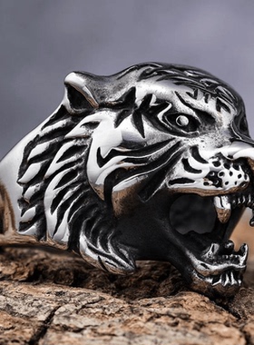 ROCK PUNK时尚生肖个性创意老虎造型霸气戒指男士朋克风潮牌饰品