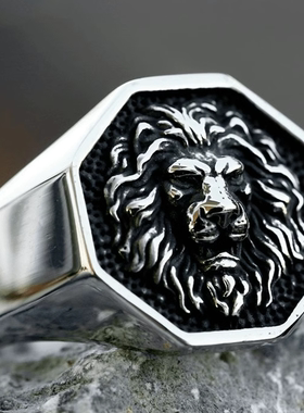 ROCK PUNK霸气朋克狮子王戒指复古男士钛钢个性单身不掉色食指环