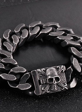 Rock Punk朋克个性海贼王骷髅头手链 欧美男士复古风夸张霸气饰品