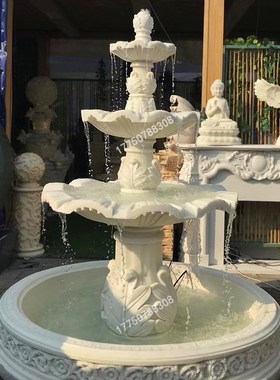 天使喷泉别墅花园摆件户外砂岩流水雕塑大型欧式水系造景装饰工艺