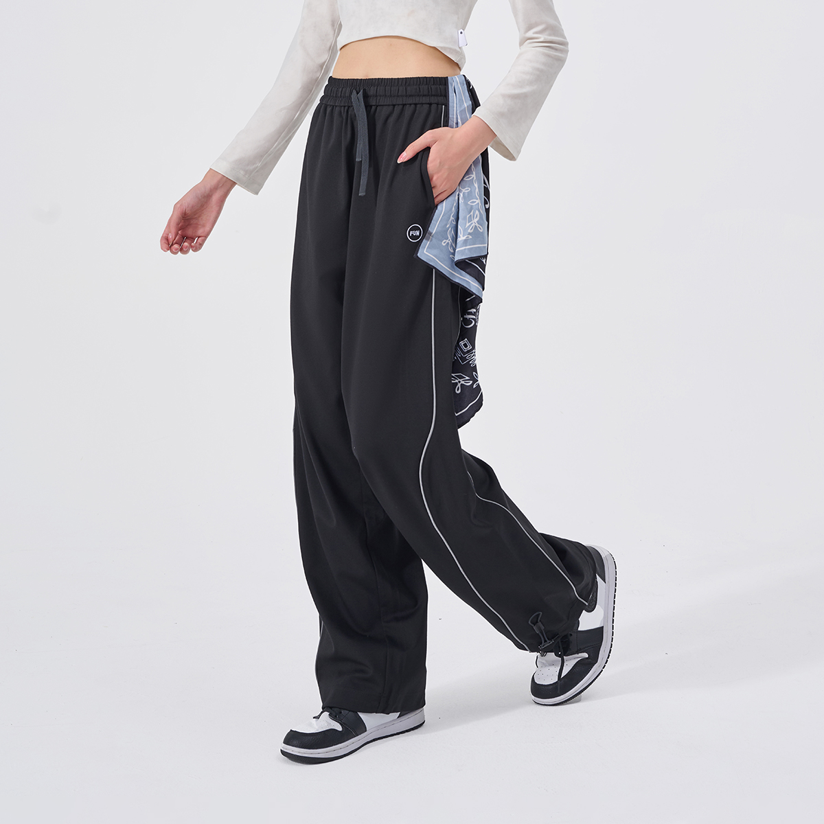 Fun2024新款潮牌街舞裤男女针织长裤百搭休闲爵士舞裤训练运动裤 - 图0