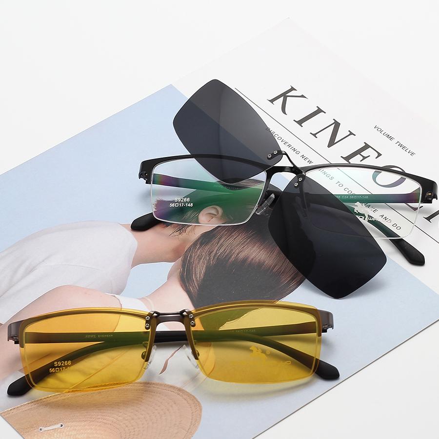 近视眼镜男三合一半框磁吸眼镜可配近视眼镜架框太阳眼镜夜视开车