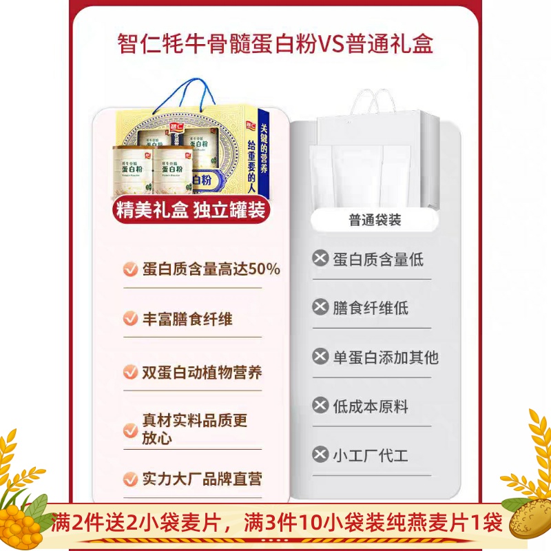 智仁牦牛骨髓蛋白粉礼盒乳清大豆双蛋白含钙老人全家送礼800克 - 图1