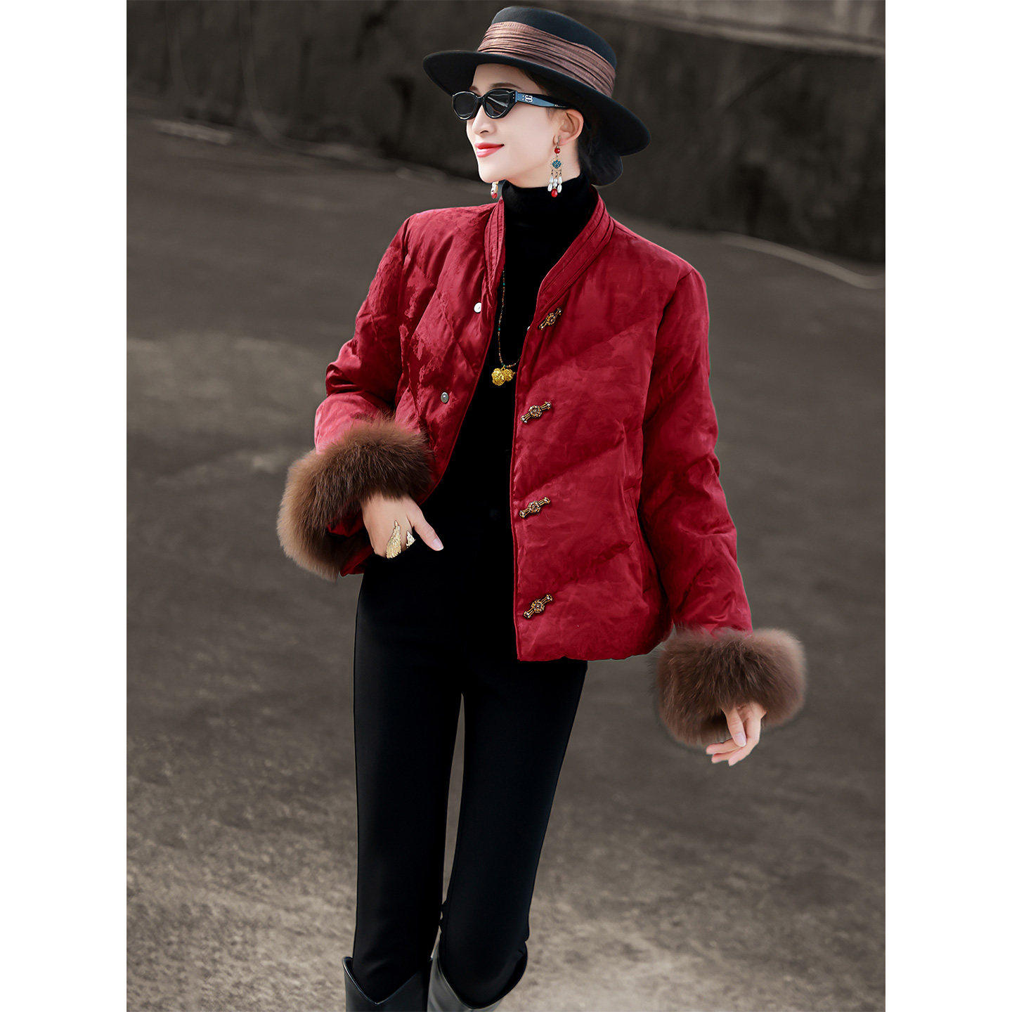 兰瑟儿2025冬季新款气质新中式国风毛毛袖白鸭绒短款羽绒服外套女,淘宝优惠券,粉丝福利购,淘宝优惠卷