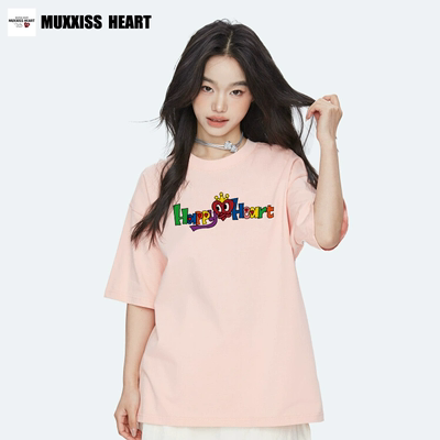 MUXXISS HEART/麦克斯桃心短袖高街百搭潮流透气体恤情侣款