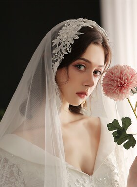 新品V654精美新娘结婚头纱 y超长3米水溶蕾丝花边头饰 白色主婚纱