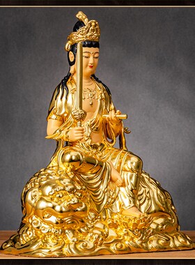纯铜贴金文殊菩萨普贤菩萨佛像家用供奉摆件坐像华严三圣佛堂铜像