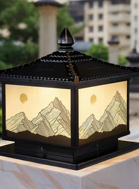 红日山河图柱头灯户外led太阳能景观围墙灯庭院别墅大门柱头灯