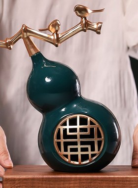 极速新中式陶瓷葫芦摆件《福禄y》家居饰品酒柜书房玄关客厅装饰